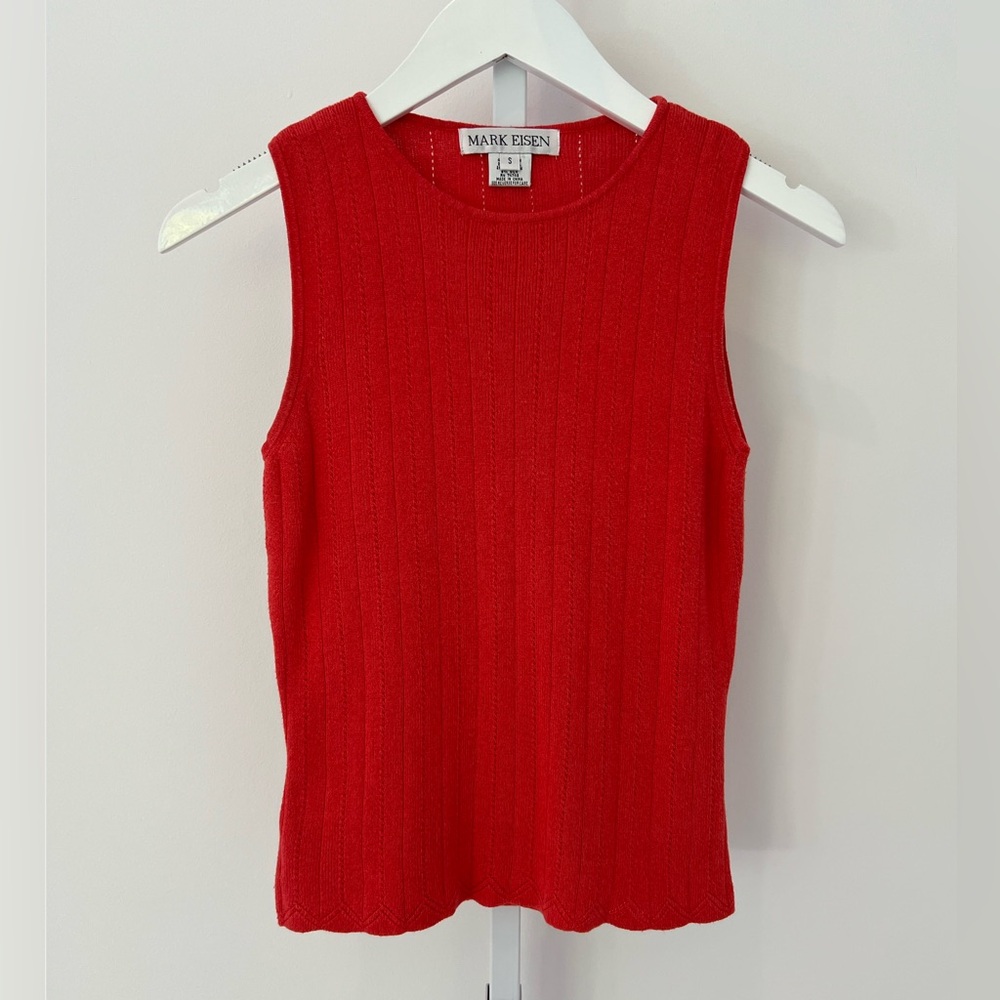 MARK EISEN CORAL RED SLEEVELESS KNIT TOP SMALL